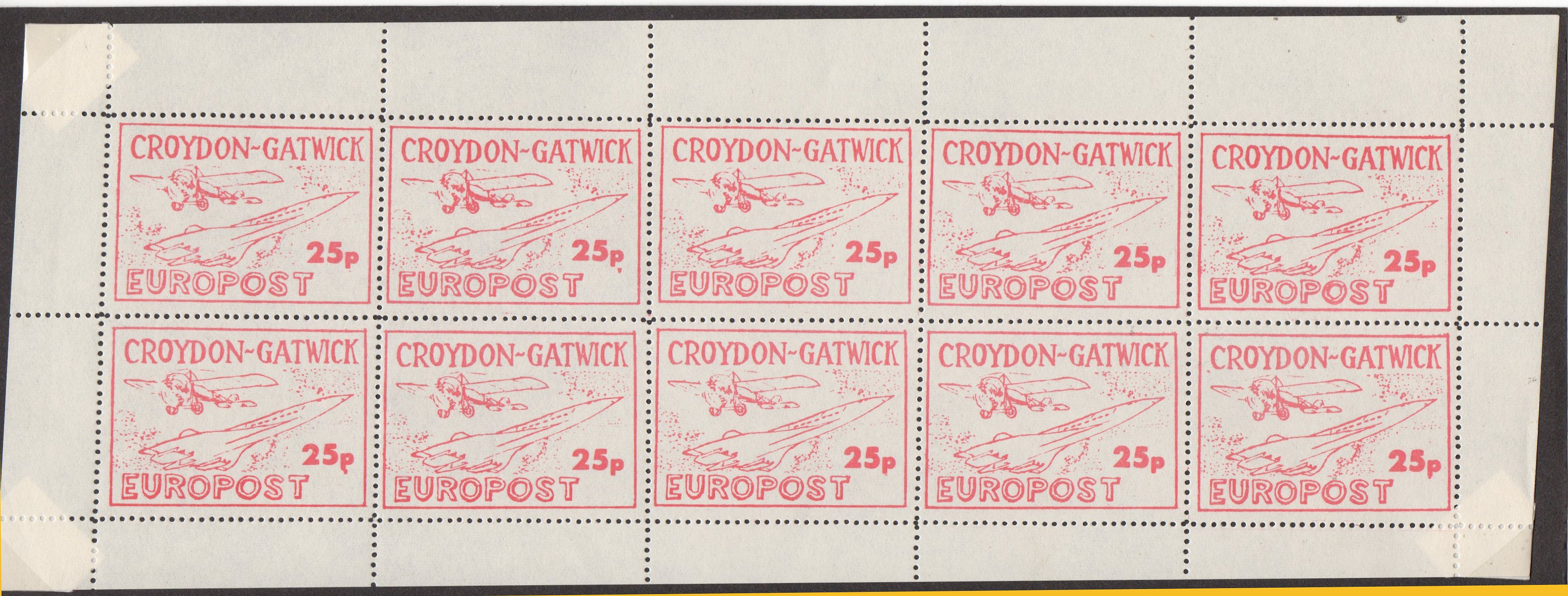 1971 Croydon Gatwick Strike Post 25p Concorde stamp full sheet of 10
